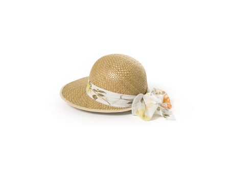 Cappello paglia donna visiera con nastro fantasia voile floreale colore naturale - Hat You Cheap