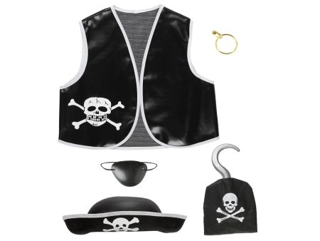 Set da pirata - il set comprende gilet, cappello, benda per occhio, orecchino e uncino Supply