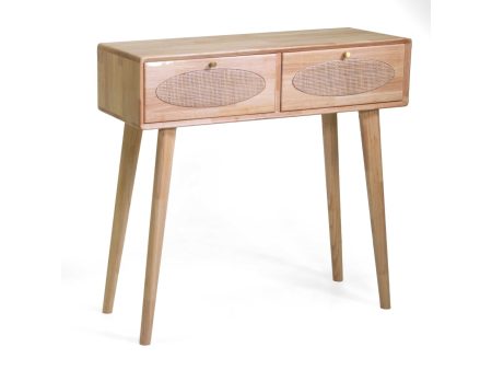 Mobiletto vintage in legno mantra naturale mini consolle con 2 cassetti 80,5x30xh.76 cm - Vacchetti Discount