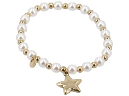 Bracciale in acciaio con perle e ciondolo a forma di stella oro on Sale