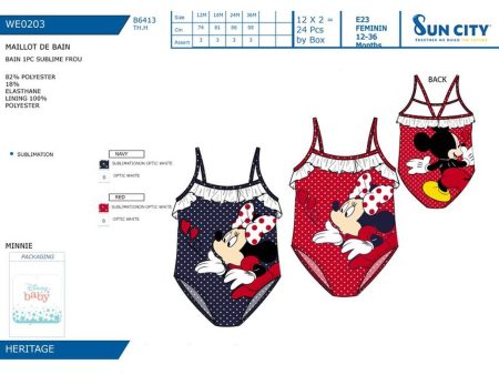 Minnie costume da bagno intero taglie assortite 12-18-24-36 mesi nei colori rosso o blu navy Online