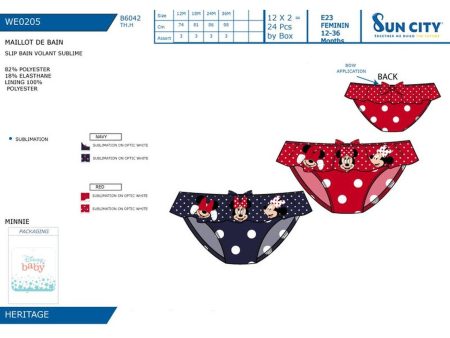 Minnie slip costume da bagno con ruches taglie assortite 12-18-24-36 mesi nei colori rosso o blu navy Cheap