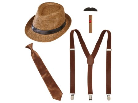 Set moda anni 20 ruggenti - il set comprende cappello, bretelle, cravatta, baffi e sigaro Online Hot Sale