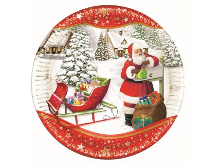 Piatti piani in cartoncino misura d.23cm - babbo natale la confezione comprende 10 piatti Online now