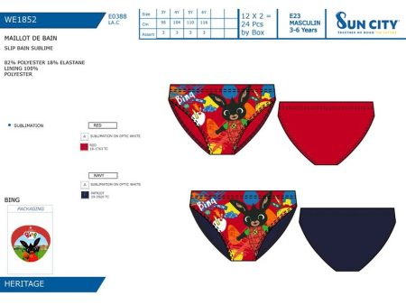 Bing slip costume da bagno taglie assortite 3-4-5-6 anni nei colori rosso e navy Online