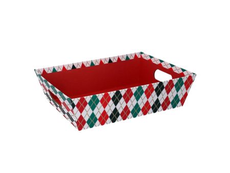 Cesta in cartone a rombi colore rosso e verde forma rettangolare misura 31x22xh.9cm Fashion