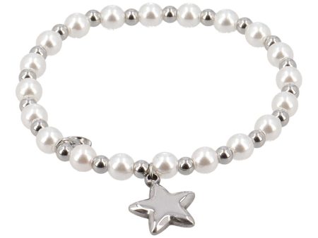 Bracciale in acciaio con perle e ciondolo a forma di stella argento Online now