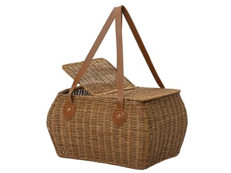 Cestino Portaoggetti in rattan con coperchio e maniglie in Simil Pelle, Stile Rustico - Kaemingk - 38x31x23cm Hot on Sale