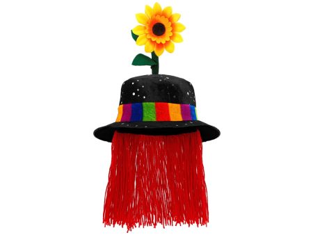 Cappello da clown colore nero con capelli e girasole in velluto Cheap