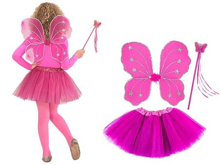 Costume magic fairy colore fucsia - il costume comprende tutu, ali e bacchetta magica Online