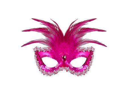 Maschera baronessa rosa metallizzata con gemma, finitura in perline, paillettes e piume Supply